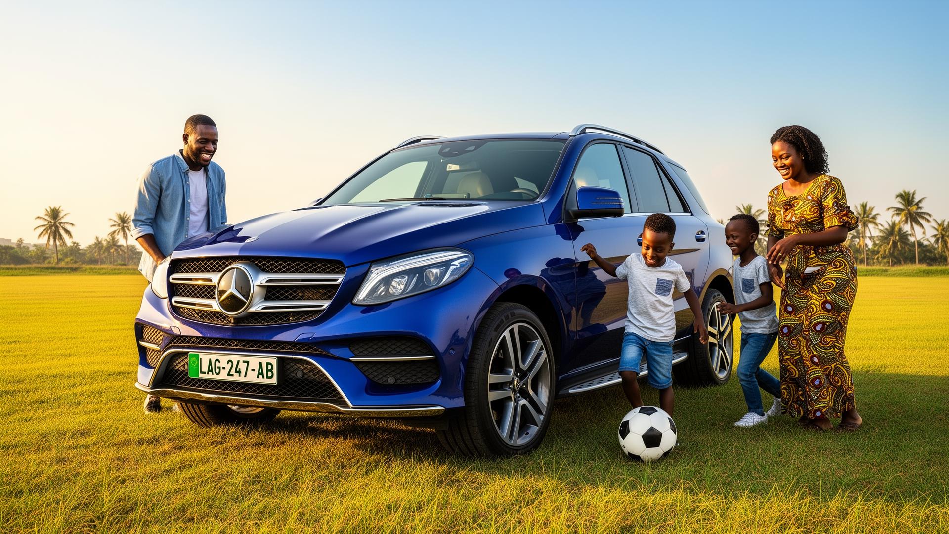 Nigerian family with a blue Mercedes-Benz GLE on CarTraderNG